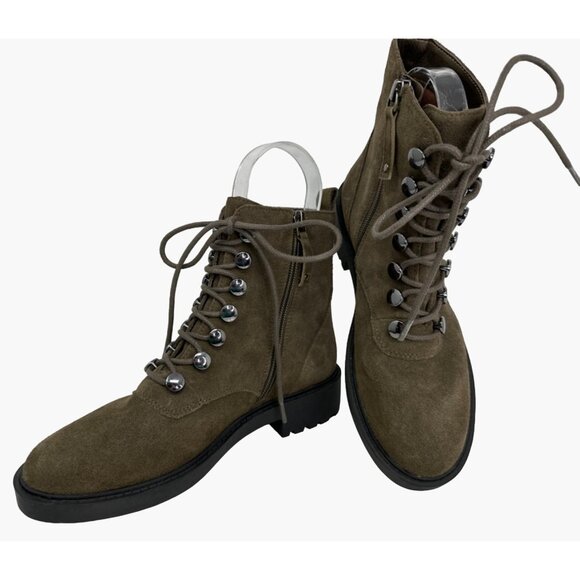 Paolo Linea size 5.5 Olive Suede Combat Boots With Side Zip New - Picture 1 of 10